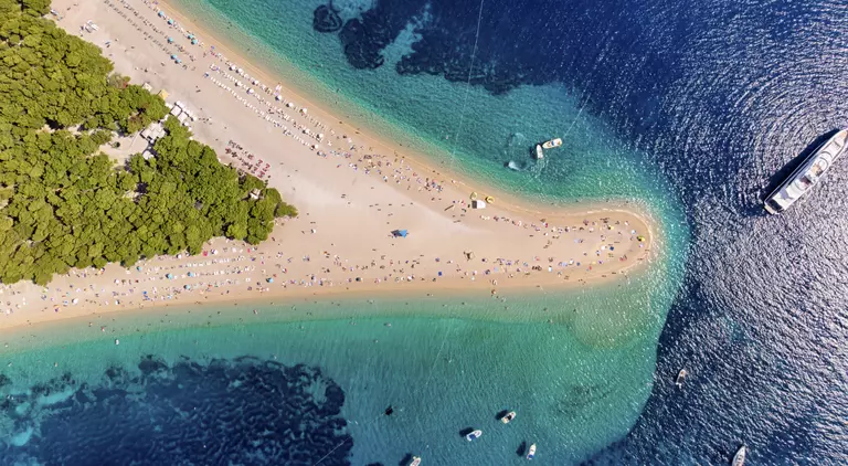 Aerial view of Zlatni Rat Beach in Brac Island, Dalmatian Region