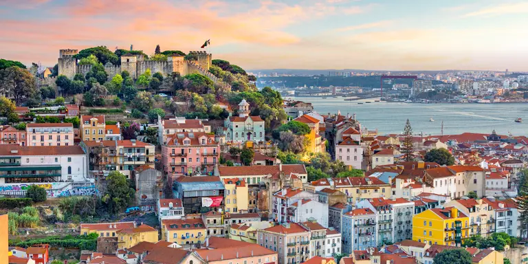 Portugal skyline at Sao Jorge Castle at sunset