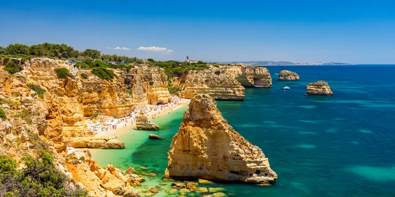 Beautiful beach, rock formations and blue waters on the atlantic