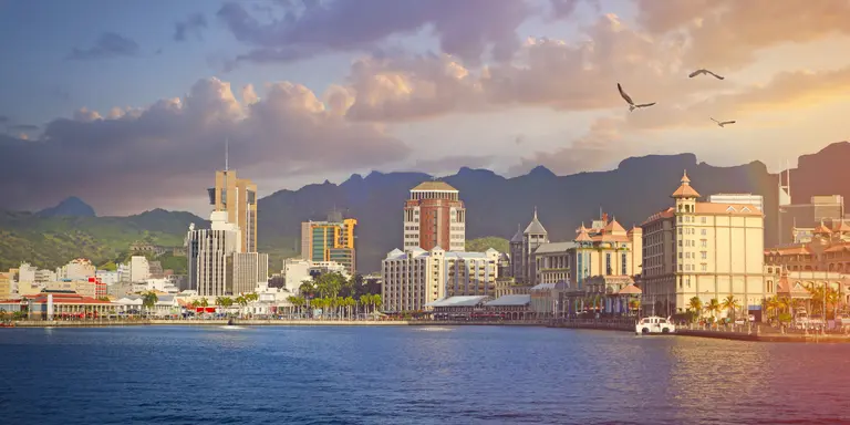 "View from water towards Port Louis town, capital of Mauritius "