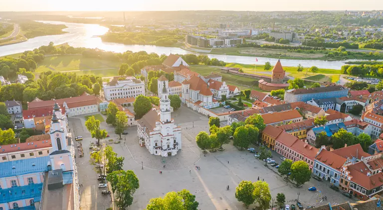 Aerial view of old town in Kaunas.