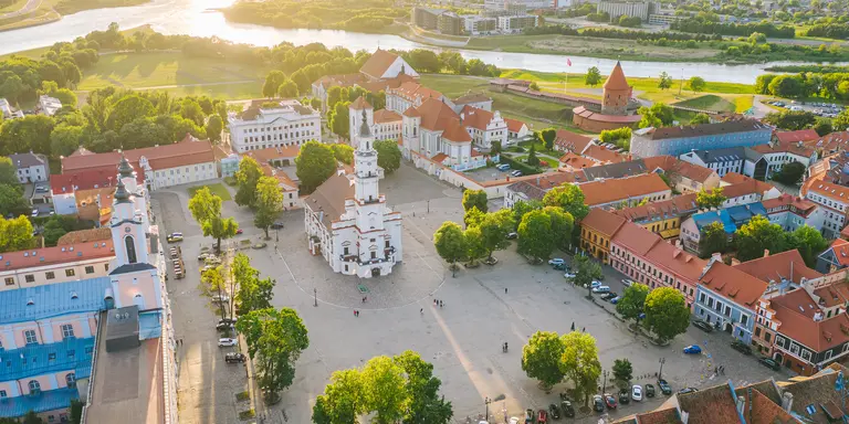 Aerial view of old town in Kaunas.