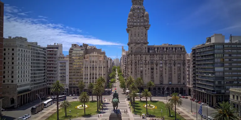 Aerial view of Independence Square, Salvo Palace, Montevideo, Uruguay.