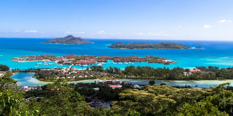 Overlook of Eden Island and Saint-Anne Marine National Park in Victoria, Seychelles