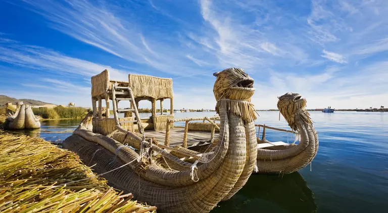 Reed boats moored on the coastline