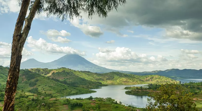 Mountain range and lake landscape