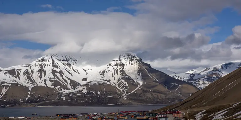 Spitzbergen panoramic view with mountain range Svalbard