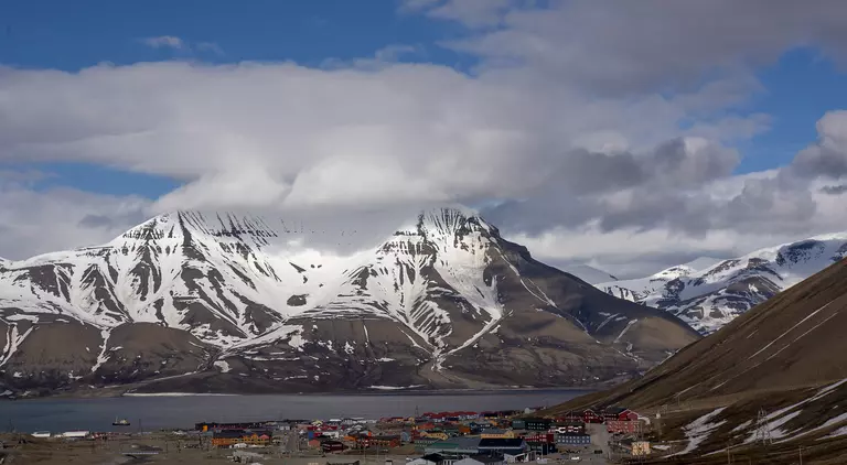 Spitzbergen panoramic view with mountain range Svalbard