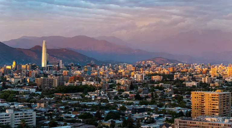 View of Santiago de Chile City in front of the Andes mountains