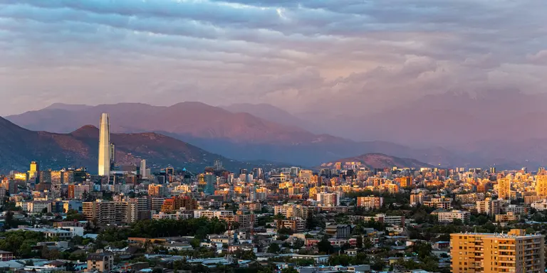 View of Santiago de Chile City in front of the Andes mountains