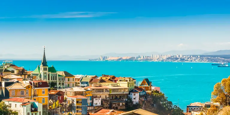 View of historical port city of Valparaiso along the coast