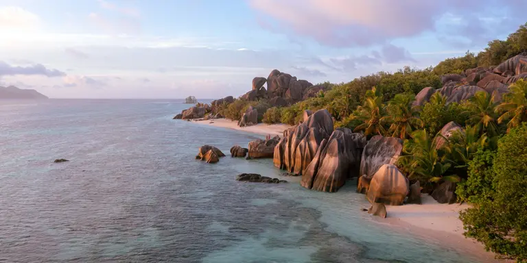 Beautiful landscape at Anse Source d'Argent beach on La Digue in the Seychelles