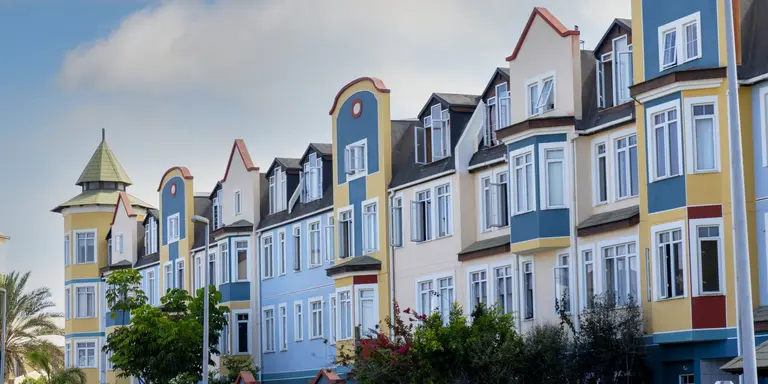 Landmark colorful houses in Swakopmund, Namibia