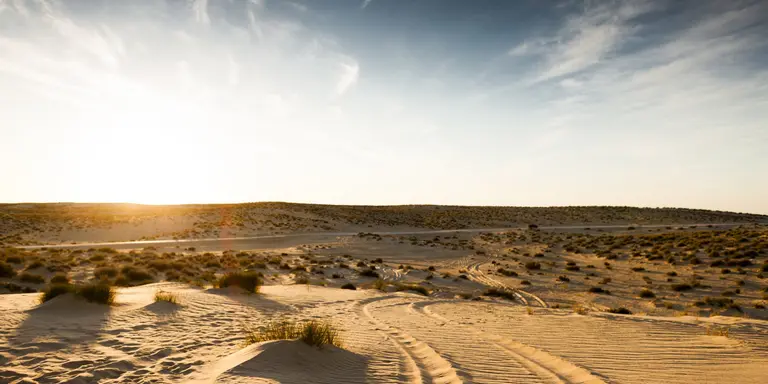 Sunset in Sahara desert near Douz in Tunisia