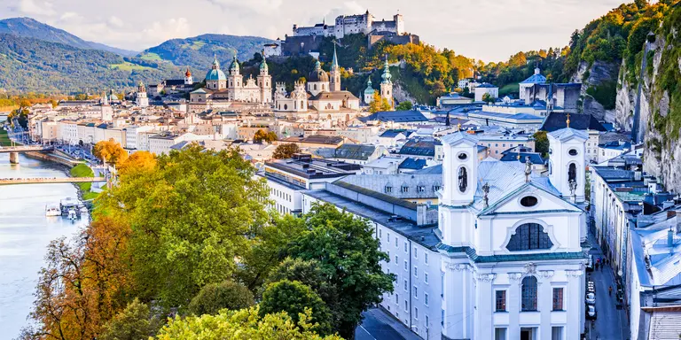 Beautiful view of Salzburg skyline with Hohensalzburg castle and oldtown, Salzburger Land, Austria