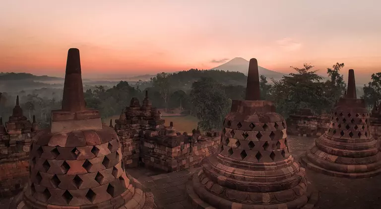 Vortex cloud formations above Borobudur Temple in Central Java, Indonesia