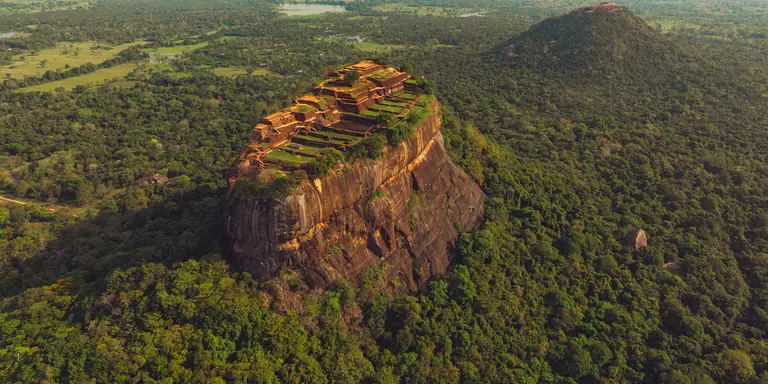 Aerial drone view of Sigiriya Rock