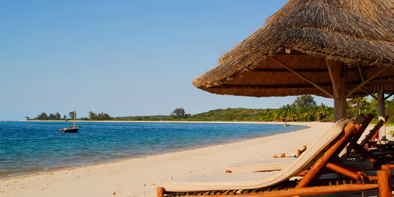 Resting beds on the coast of the idyllic island