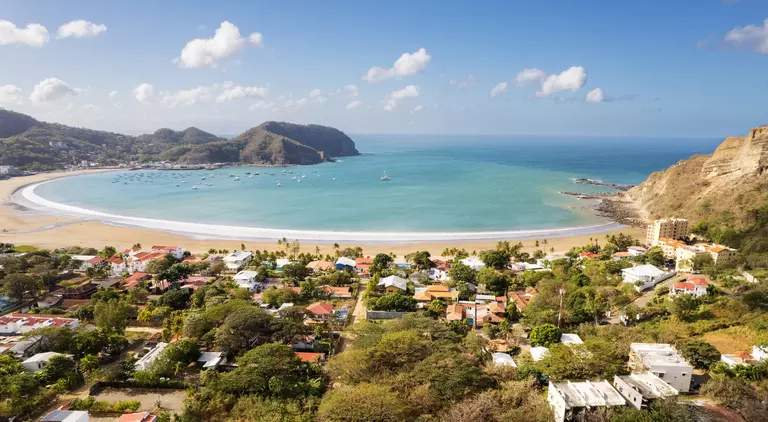 View the bay of San Juan Del Sur located on the Pacific Ocean in Nicaragua