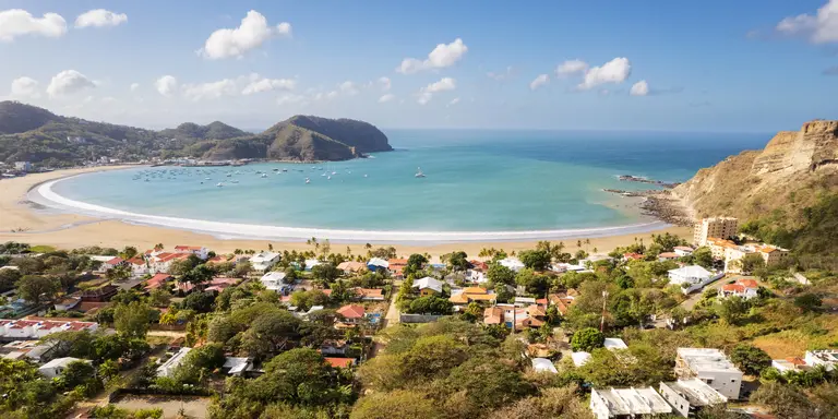 View the bay of San Juan Del Sur located on the Pacific Ocean in Nicaragua
