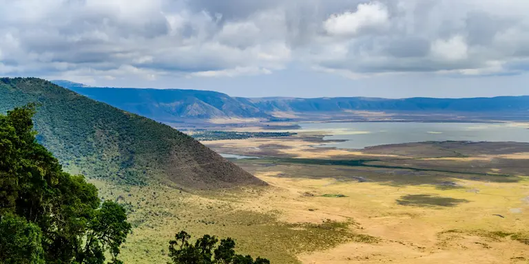 View of the Ngorongoro crater from atop the mountain