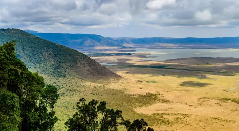 View of the Ngorongoro crater from atop the mountain
