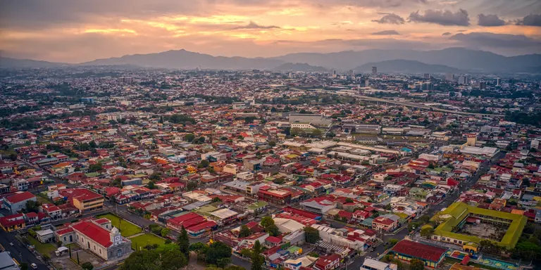 Aerial view of the many red tiled roofs in the capital city of Costa Rica, San Jose