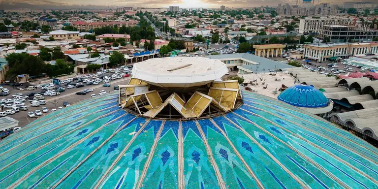 Aerial view of the Chorsu market in Tashkent, Uzbekistan