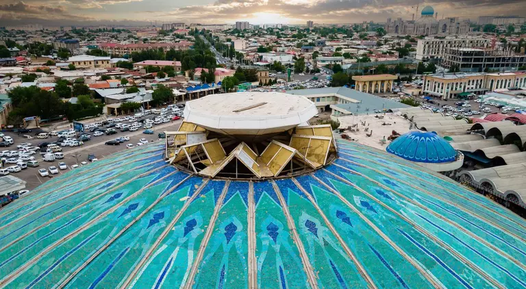 Aerial view of the Chorsu market in Tashkent, Uzbekistan