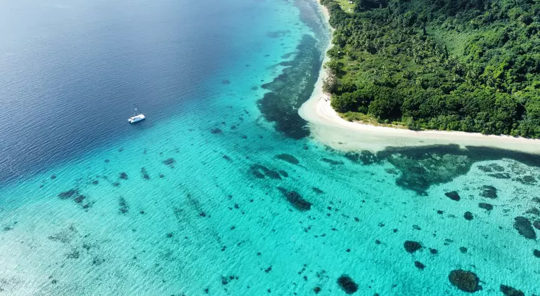 Aerial view of island coast