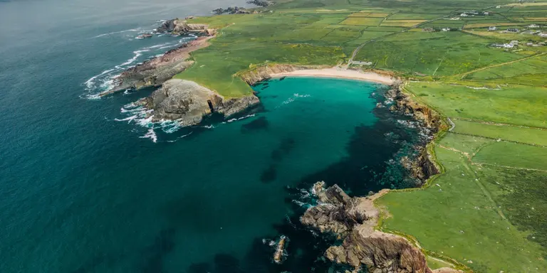 Scenic aerial view of the peninsula seaside in summer