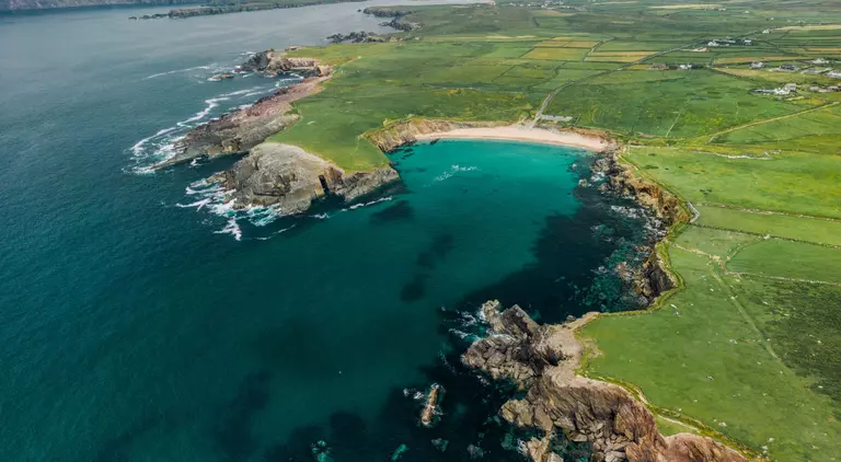 Scenic aerial view of the peninsula seaside in summer