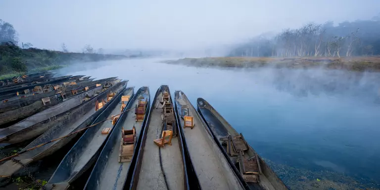 Boats anchoring in East Rapti River