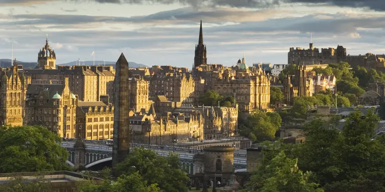 Edinburgh Castle and the Old Town at sunset from Calton Hill