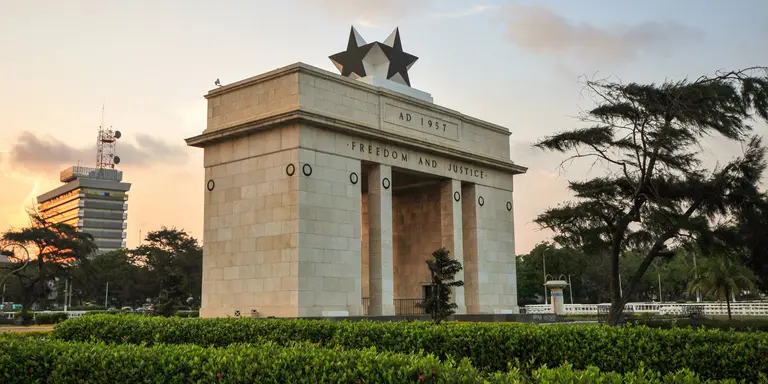 The Independence Square of Accra, Ghana, inscribed with the words "Freedom and Justice, AD 1957", commemorates the independence of Ghana, a first for Sub Saharan Africa.