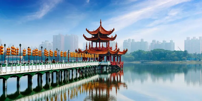 Floating temple on the Lotus Pond, is the largest man-made pond in Zuoying district in Kaohsiung