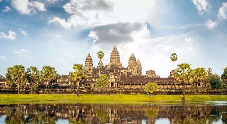 Temple of Angkor Wat reflected in the lake near Siem Reap, Cambodia