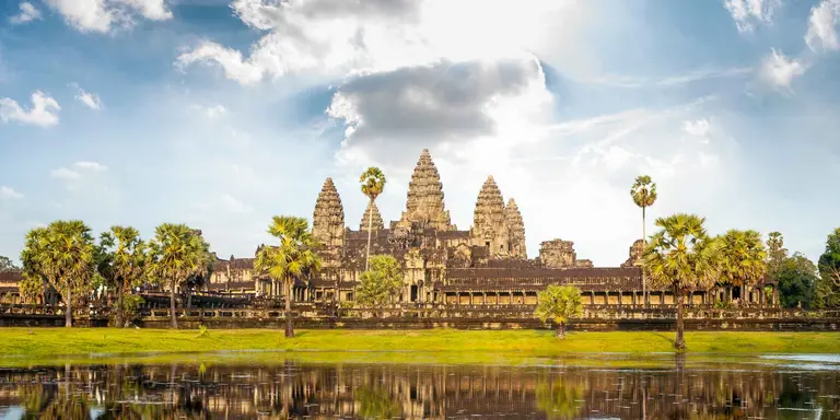 Temple of Angkor Wat reflected in the lake near Siem Reap, Cambodia