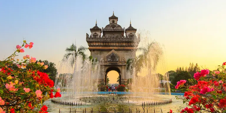 Patuxai monument on Lang Xang Avenue in the centre of Vientiane, Laos