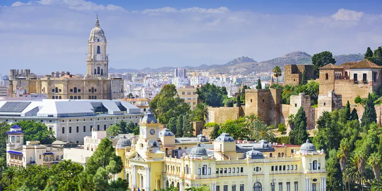 Cityscape at the Cathedral, City Hall and Alcazaba citadel