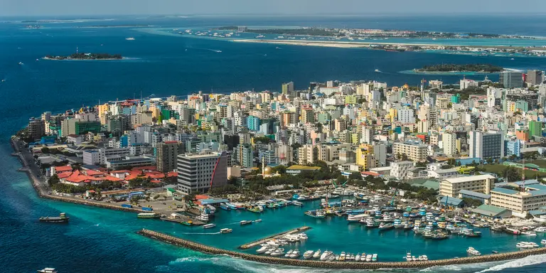 Aerial view of Malé, the densely populated capital of the Maldives