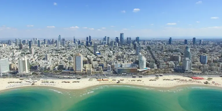 Tel Aviv skyline with views of Bograshov Beach along promenade