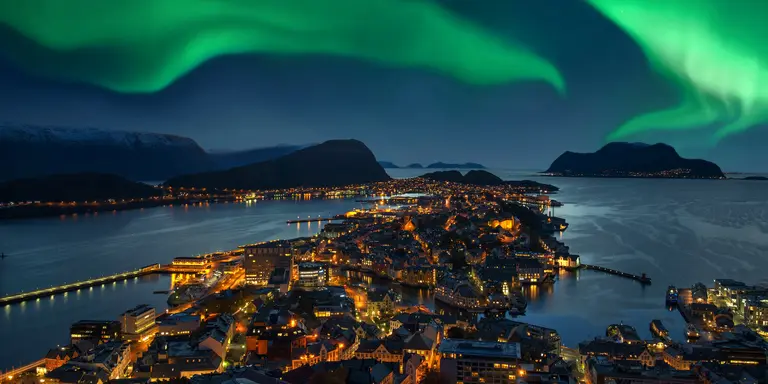 Green Aurora borealis over Alesund