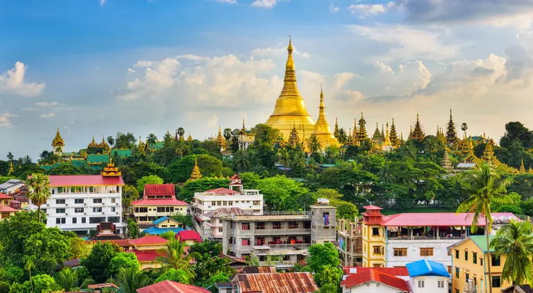 Yangon, Myanmar skyline with Shwedagon Pagoda