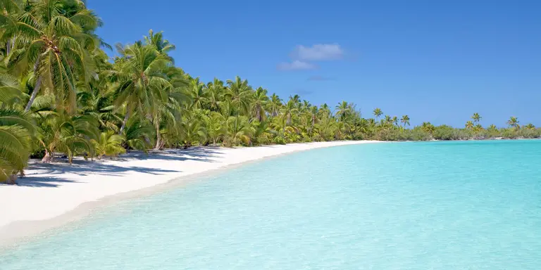 Aitutaki in the Cook Islands, South Pacific has idyllic lagoons with white sand and clear water