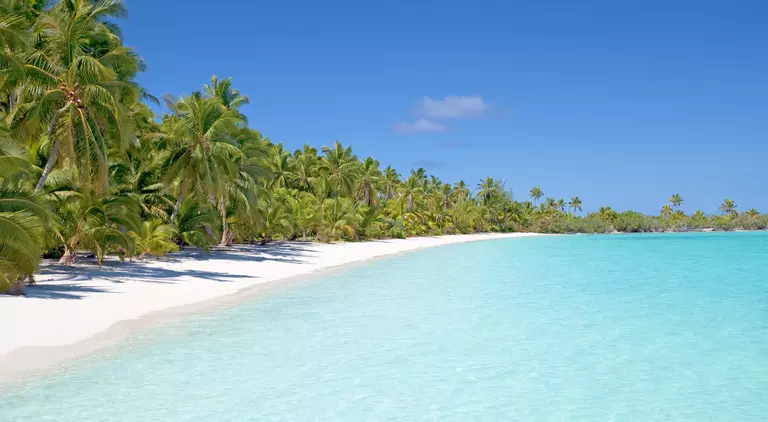 Aitutaki in the Cook Islands, South Pacific has idyllic lagoons with white sand and clear water