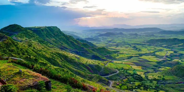 Panorama of Semien mountains and valley around Lalibela, Ethiopia