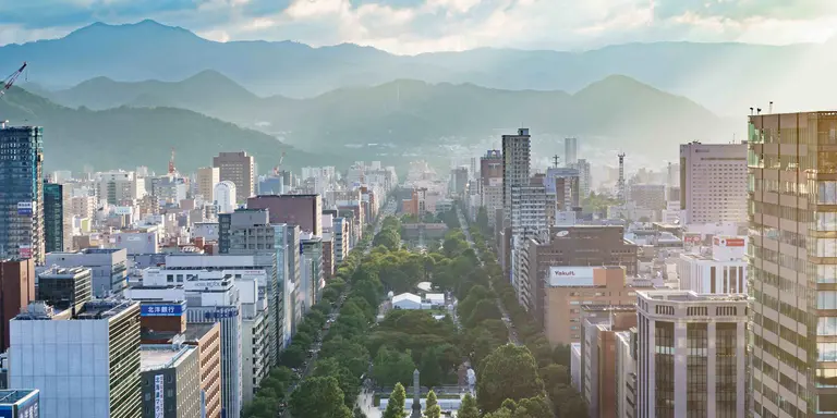 Looking out at Odori park from Sapporo TV tower in Sapporo, Hokkaido, Japan