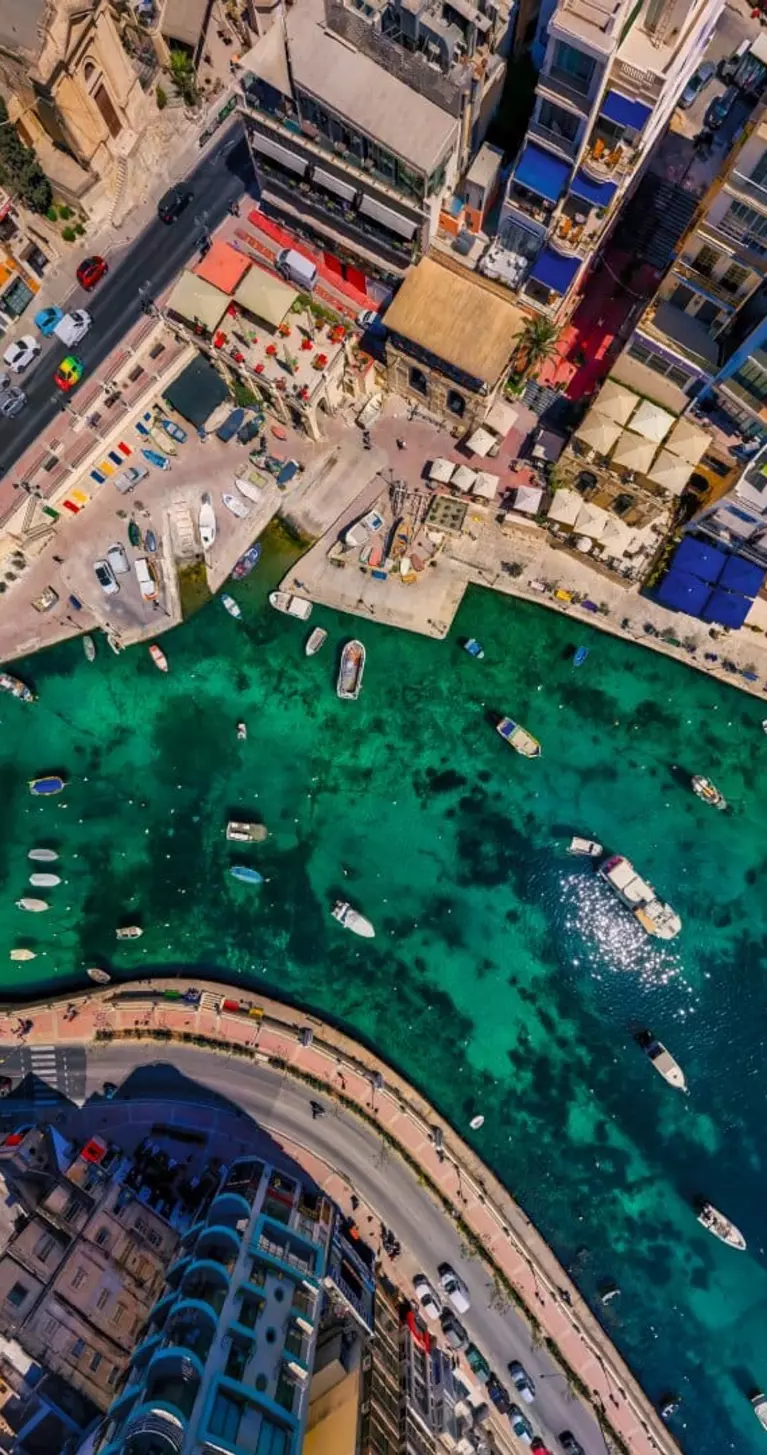 A bird's eye view of Spinola Bay in St Julians, Malta