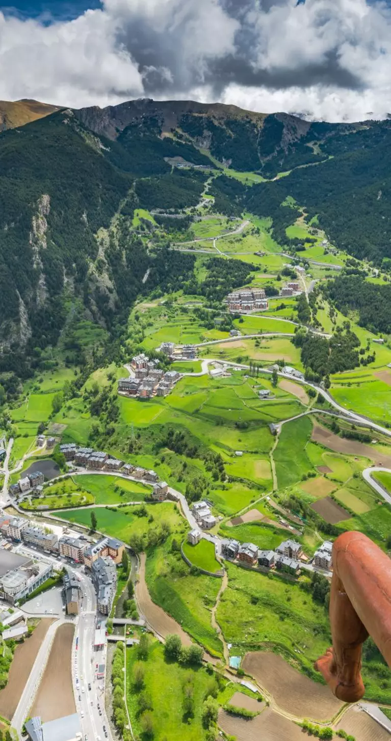 Aerial view of the observation deck and statue in Roc Del Quer, Andorra